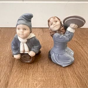 1920s Mark, Royal Copenhagen 2 Figurines - 3647 Drum Boy, 3677 Girl with Cymbals